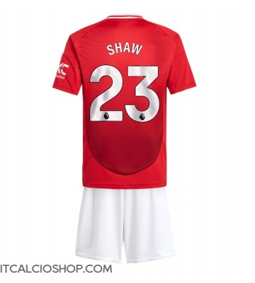 Manchester United Luke Shaw #23 Prima Maglia Bambino 2024-25 Manica Corta (+ Pantaloni corti)